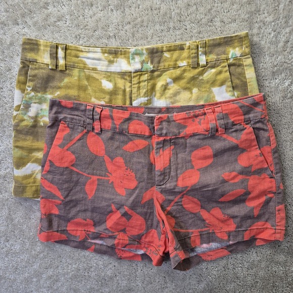 Ann Taylor Pants - Ann Taylor Loft Short Size 8 Lot of 2 Linen Blend Chino Yellow Red Beach Coastal